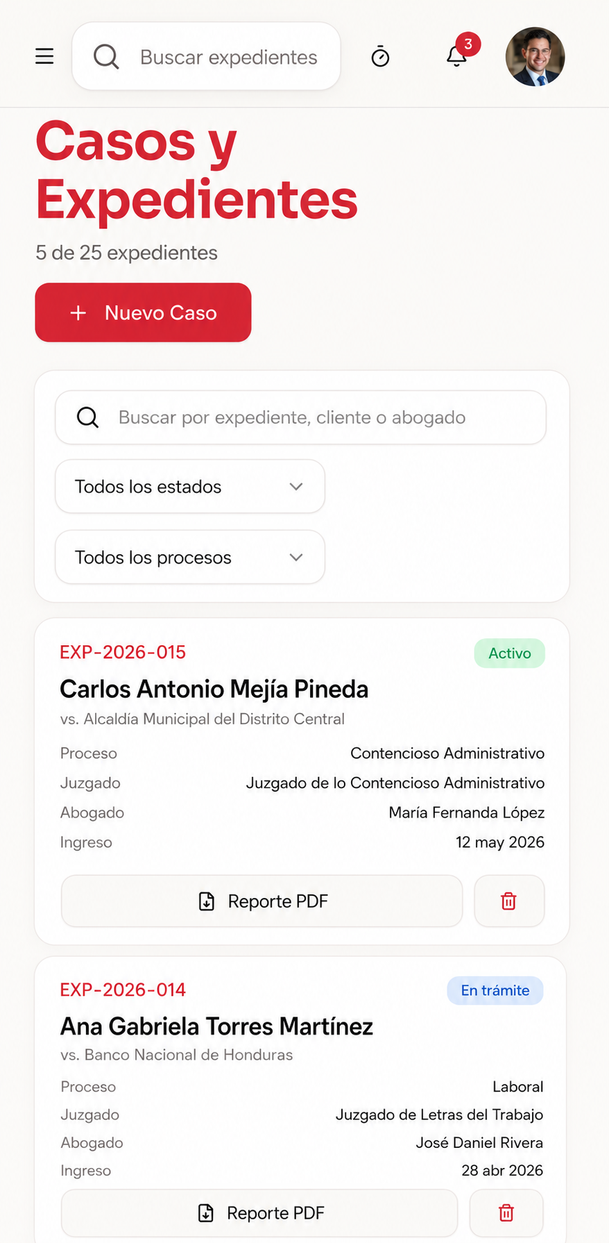 Módulo de Casos y Expedientes en Legal 365