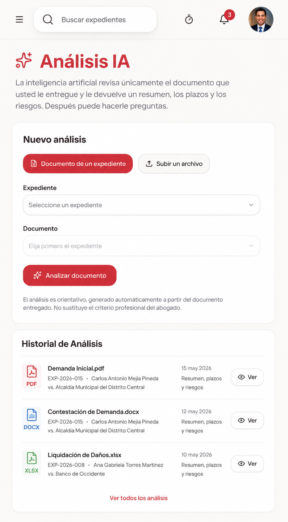 Módulo de análisis de documentos legales con IA en Legal 365